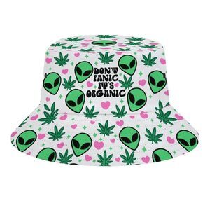 5830 Weed Alien Bucket Hat Gifts , Unisex Packable Sun Cap, Fashion White